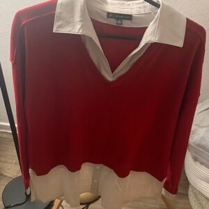 Adrianna Papell Red and White Layered Top